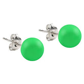 Neon Green Pearl Earrings, Simulated Neon Green Pearl 925 Solid Sterling Silver Stud Earrings, Neon Green Color Earrings For Women