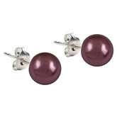 Burgundy Pearl Earrings, Simulated Burgundy Pearl 925 Solid Sterling Silver Stud Earrings, Burgundy Color Earrings For Women