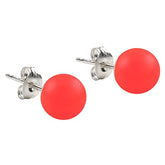 Neon Pink Pearl Earrings, Simulated Neon Pink Pearl 925 Solid Sterling Silver Stud Earrings, Neon Pink Color Earrings For Women