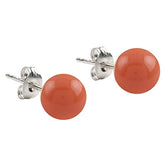 Orange Coral Pearl Earrings, Simulated Orange Coral Pearl 925 Solid Sterling Silver Stud Earrings, Orange Coral Color Earrings For Women