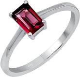 Natural Garnet Ring for Women, Sterling Silver Solitaire Ring, Red Stone January Birthstone Ring