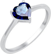 Created Blue Sapphire Ring, Sterling Silver Heart Shape Ring for Women, September Birthstone Solitaire Ring