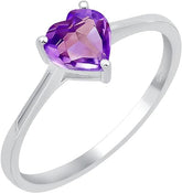 Natural Amethyst Ring, Sterling Silver Heart Shape Ring for Women, February Birthstone Solitaire Ring