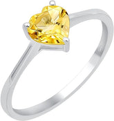 Genuine Citrine Ring, Sterling Silver Heart Shape Ring for Women, November Birthstone Solitaire Ring