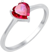 Created Ruby Ring, Sterling Silver Heart Shape Ring for Women, July Birthstone Solitaire Ring