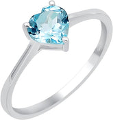 Genuine Blue Topaz Ring, Sterling Silver Heart Shape Ring for Women, November Birthstone Solitaire Ring