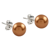 Copper Pearl Earrings, Simulated Copper Pearl 925 Solid Sterling Silver Stud Earrings, Copper Color Earrings For Women