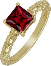 Natural Solitaire 1.05Cts Garnet Gold Plated Sterling Silver Ring, Red Stone January Birthstone Jewelry Ring for Women