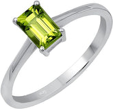 Genuine Peridot Ring, 925 Sterling Silver Ring, August Birthstone Solitaire Ring for Women, Green Stone Peridot Ring