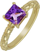 Natural Solitaire 1.05Cts Amethyst Gold Plated Sterling Silver Ring, Purple Stone February Birthstone Jewelry Ring for Women