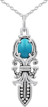 Natural Sleeping Beauty Blue Arizona Turquoise 925 Sterling Silver Pendant Necklace For Men Women, December Birthstone Pendant Necklace Jewelry Gifts For Her Him