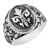 Fleur De Lis Design Sterling Silver Hip Hop Ring for Men Women 925 Sterling Silver Statement Ring Jewelry Gifts for Him Her