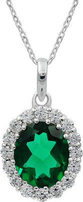 Simulated Emerald Pendant For Women 925 Sterling Silver Cluster Pendant Necklace Wedding Anniversary Gifts