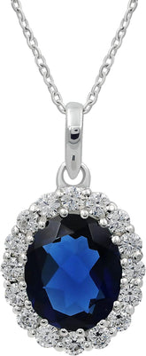 Simulated Sapphire Pendant For Women 925 Sterling Silver Cluster Pendant Necklace Wedding Anniversary Gifts