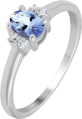 0.44 Cts Natural Tanzanite Ring 0.06 Cts Diamond Ring, Blue Stone Sterling Silver December Birthstone Ring Jewelry Gift For Women Mom Wife Girlfriend Sister