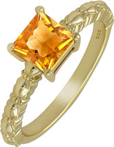 Natural Solitaire 1.05Cts Citrine Gold Plated Sterling Silver Ring, Yellow Stone November Birthstone Jewelry Ring for Women