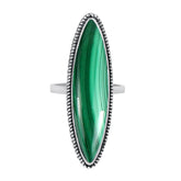 Natural Malachite Ring for Women, April Birthstone 925 Sterling Silver Green Stone Marquise Shape Statement Solitaire Ring Jewelry Gift for Her