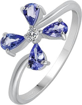 0.69 Cts Natural Tanzanite Ring 0.04 Cts Diamond Ring, Blue Stone Sterling Silver December Birthstone Ring Jewelry Gift For Women Mom Wife Girlfriend Sister