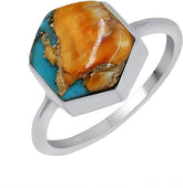 4.05Cts Oyster Copper Turquoise Ring, Oyster Stone December Birthstone Jewelry, 925 Sterling Silver Hexagon Shape Solitaire Ring for Women