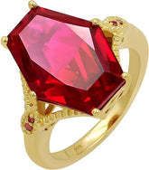 Gold Plated Lab Created Ruby & Natural Red Diamond Sterling Silver Solitaire Ring for Women