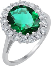 Simulated Emerald Ring, 925 Sterling Silver Emerald Cluster Ring, Emerald Ring For Women