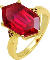 Gold Plated Lab Created Ruby & Natural Red Diamond Sterling Silver Cocktail Ring for Women