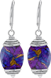 11.85 cts Purple Copper Turquoise 925 Sterling Silver Dangle Earrings for Women, Purple Stone December Birthstone Earrings Jewelry Gift for Her