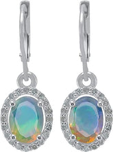 1/3 Ct Diamond & Ethopian Opal Earrings, 925 Sterling Silver Lever Back Earrings for Women, October Birthstone Cluster Earrings