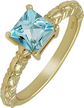 Natural Solitaire 1.05Cts Blue Topaz Gold Plated Sterling Silver Ring, Blue Stone November Birthstone Jewelry Ring for Women