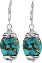 11.85 cts Blue Copper Turquoise 925 Sterling Silver Dangle Earrings for Women, Blue Stone December Birthstone Earrings Jewelry Gift for Her