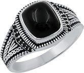3.65Cts Solid 925 Sterling Silver Natural Black Onyx Ring for Men, Black Stone July Birthstone 925 Ring Jewelry Gift for Him