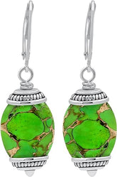 11.85 cts Green Copper Turquoise 925 Sterling Silver Dangle Earrings for Women, Green Stone December Birthstone Earrings Jewelry Gift for Her