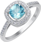 Swiss Blue Topaz Ring, Moissanite Cluster Ring, Sterling Silver Blue Topaz Ring for Women