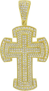 925 Sterling Silver White Round Iced Out Gold Plated Moissanite Cross Pendant, 1.76 Cts 925 Silver Moissanite Hip Hop Pendant
