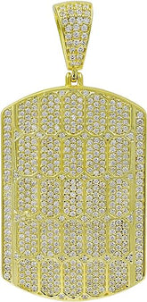 925 Sterling Silver White Round Gold Plated Moissanite Tag Pendant, 2.09 Cts Iced Out 925 Silver Moissanite Pendant Hip Hop