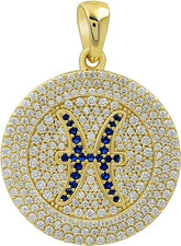 Moissanite Pendant, 1.80 Carat 925 Sterling Silver Pisces Zodiac Synthetic Diamond Moissanite Gold Plated Pendant Jewelry Gift For Men Women
