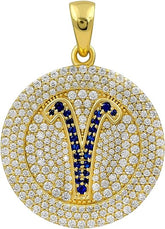 Moissanite Pendant, 1.94 Carat 925 Sterling Silver Aries Zodiac Synthetic Diamond Moissanite Gold Plated Pendant Jewelry Gift For Men Women