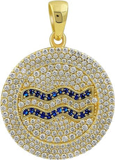 Moissanite Pendant, 1.65 Carat 925 Sterling Silver Aquarius Zodiac Synthetic Diamond Moissanite Gold Plated Pendant Jewelry Gift For Men Women