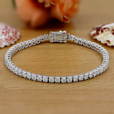 3MM Round Brilliant Cut Moissanite Bracelet, Iced Out Hip Hop Tennis Dainty Bracelet, 925 Silver Wedding Bracelet, Proposal Bracelet For Gift