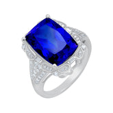 Lab Created Blue Sapphire Ring, 925 Sterling Silver Ring, Wedding Anniversary Promise Cocktail Ring, Blue Sapphire Moissanite Ring For Women