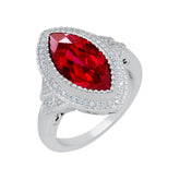 Marquise Cut Lab Created Ruby Moissanite Ring, Solitaire 925 Sterling Silver Hip Hop Ring, Wedding Anniversary Cocktail Ring Gift For Women