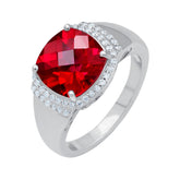 Lab Created Ruby Cushion Cut Moissanite Ring, Moissanite Hip Hop Ring, Solid 925 Sterling Silver Ring, Wedding Anniversary Ring Gift For Her