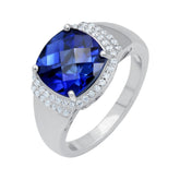 Lab Created Blue Sapphire Cushion Cut Gemstone Ring, 925 Silver Ring, Blue Sapphire Moissanite Ring For Women, Wedding Anniversary Promise Cocktail Ring