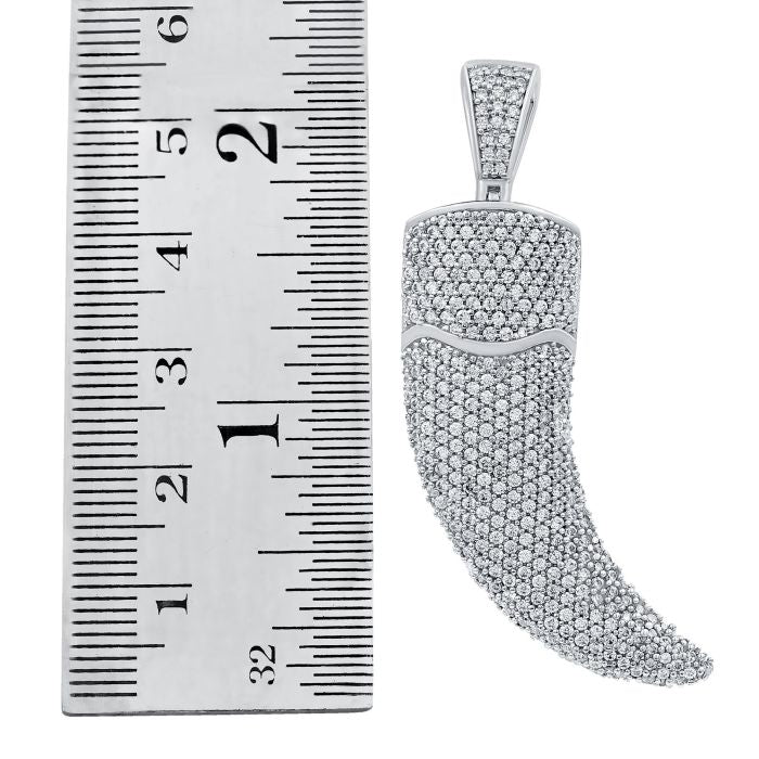 2.70 Ct Men's Moissanite Iced Out 925 Sterling Silver Horn Pendant, Hip Hop Synthetic Diamond Pendant, Italian Horn Pendant,