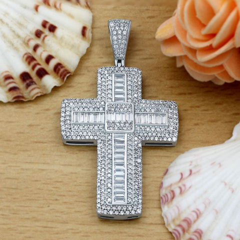 3.50 Ct Large Iced Out Moissanite Cross Pendant, Hip Hop 925 Sterling Silver Real Moissanite Pendant, Diamond Test pass