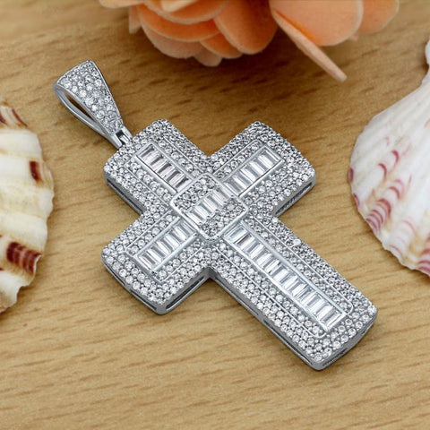 3.50 Ct Large Iced Out Moissanite Cross Pendant, Hip Hop 925 Sterling Silver Real Moissanite Pendant, Diamond Test pass