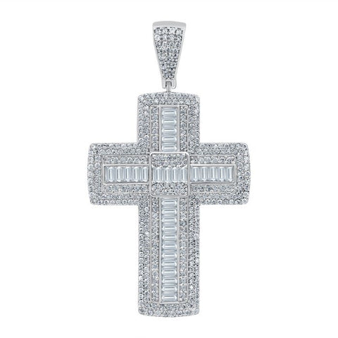 3.50 Ct Large Iced Out Moissanite Cross Pendant, Hip Hop 925 Sterling Silver Real Moissanite Pendant, Diamond Test pass