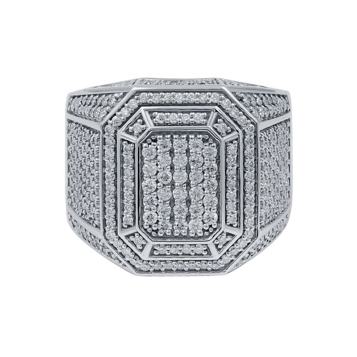 1.82 Ct Men's Iced Out Ring, Large Moissanite Octagon Silver Hip Hop Ring, 925 Sterling Silver Ring
