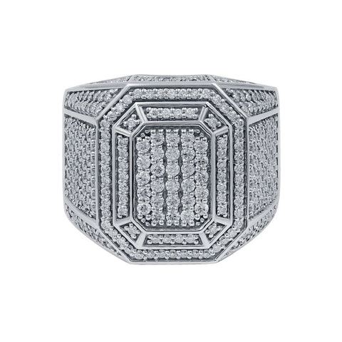 1.82 Ct Men's Iced Out Ring, Large Moissanite Octagon Silver Hip Hop Ring, 925 Sterling Silver Ring