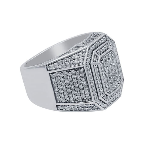 1.82 Ct Men's Iced Out Ring, Large Moissanite Octagon Silver Hip Hop Ring, 925 Sterling Silver Ring